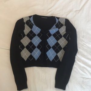 brandy melville navy argyle button up sweater